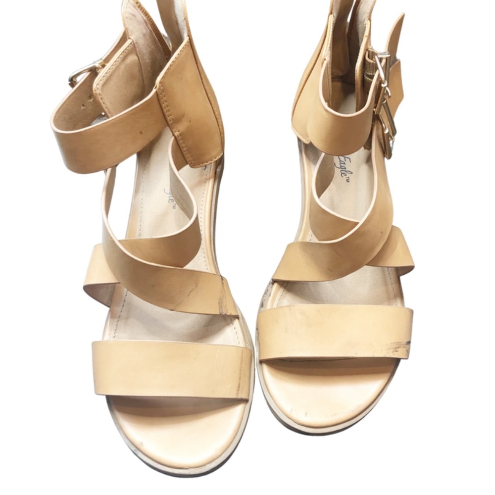 American Eagle Outfitters Nude Tan Ankle Strap Heeled Summer Neutral Tan Sandal